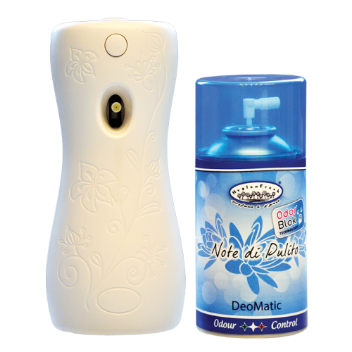 Deodorante in spray Deo Matic per ambienti al fresco profumo di pulito.